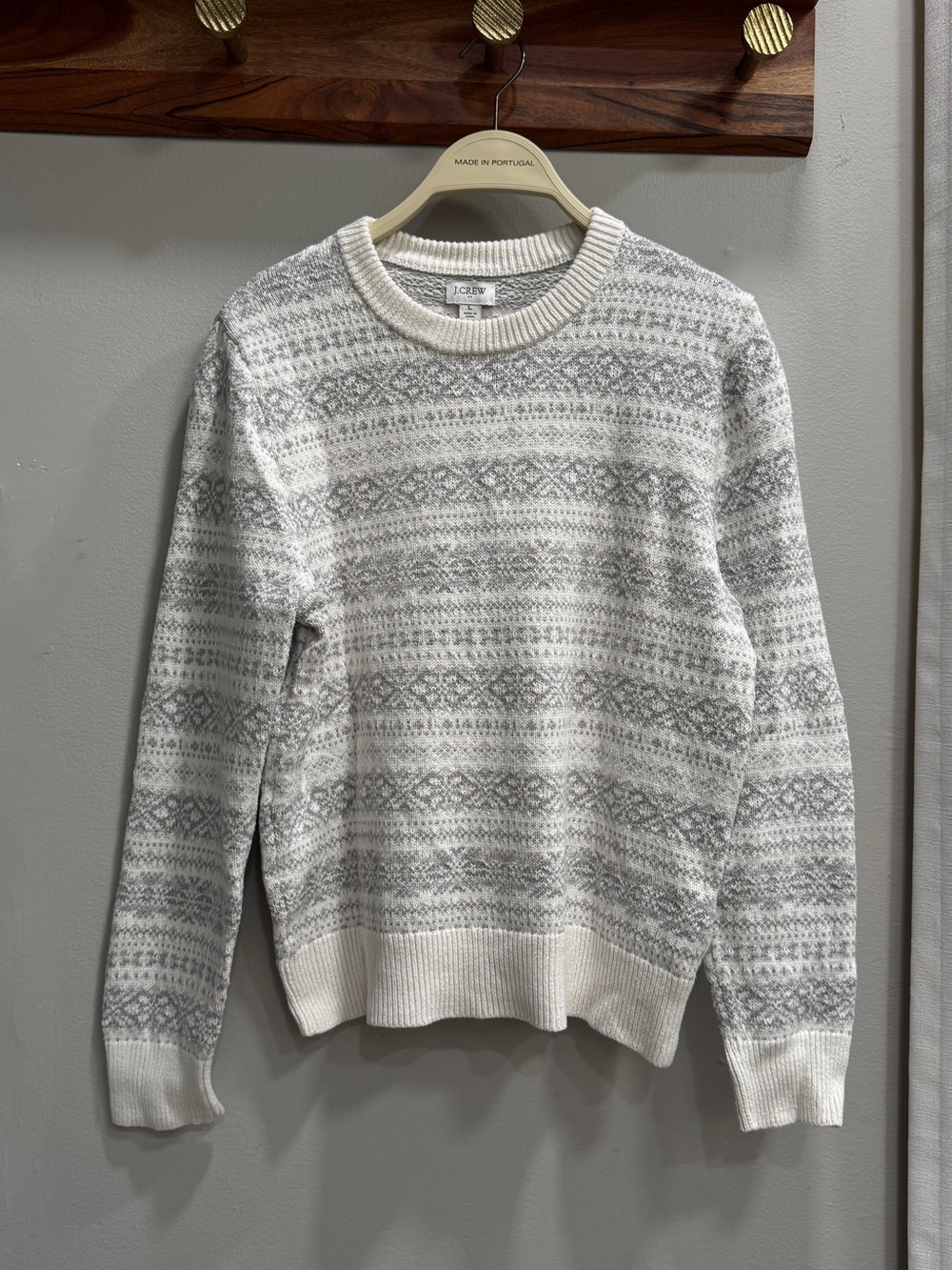 J. Crew Gray & White Fair Isle Crewneck Sweater